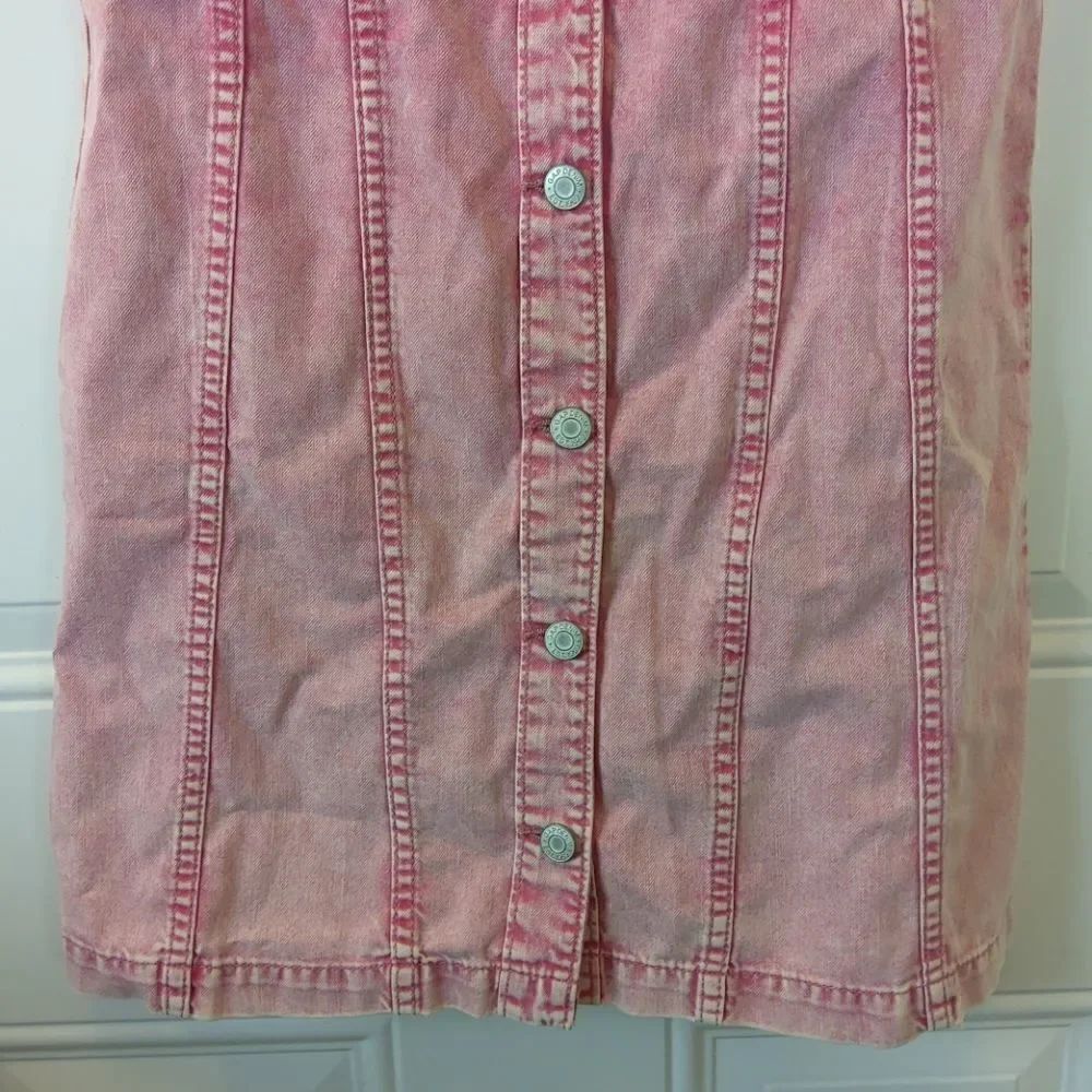 Gap girl red denim distressed short sleeve dress - Picture 4 of 12